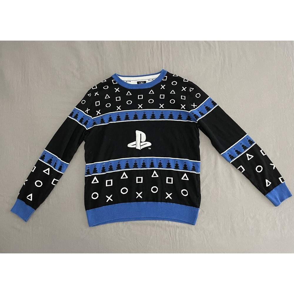 Playstation Sweater Men's Large Black Blue Gamer PS5 PS4 Ski Winter Sweatshirt